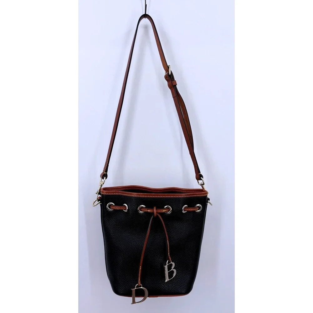 Dooney & Bourke Bucket Bag Women Small Black Tan Pebbled Leather Crossbody